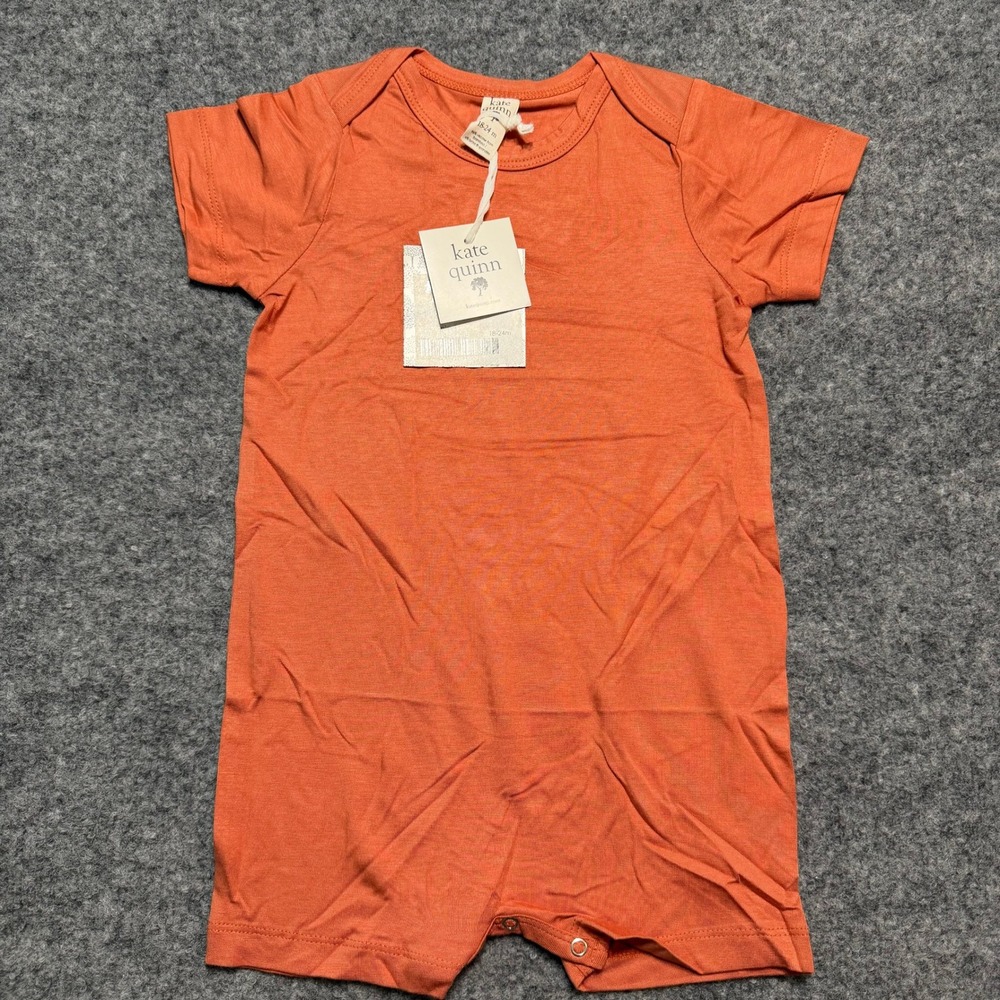 KATE QUINN Coral Spice Bamboo Short Sleeve Lap Neck Shortie Romper 18-24 Months